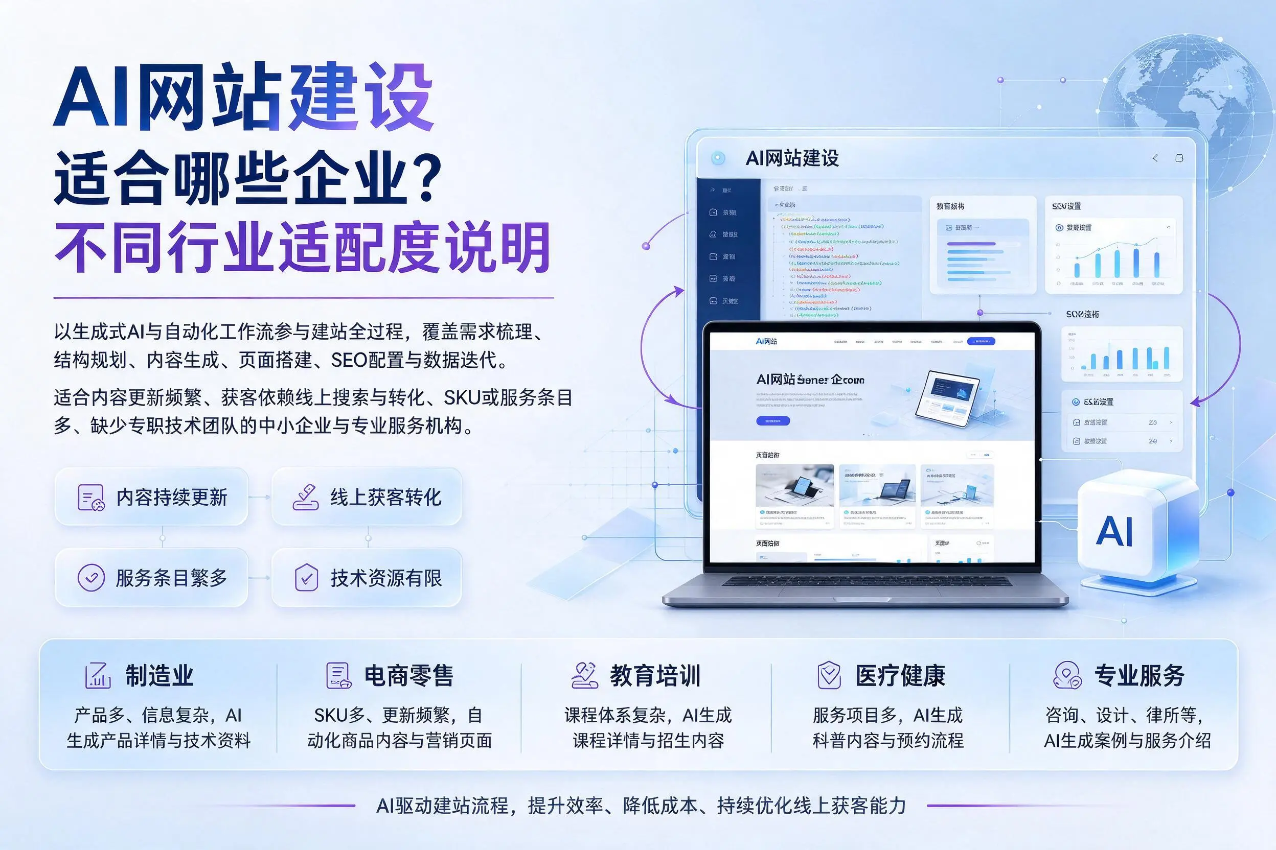 AI网站建设适合哪些企业?双鸭山不同行业适配度说明